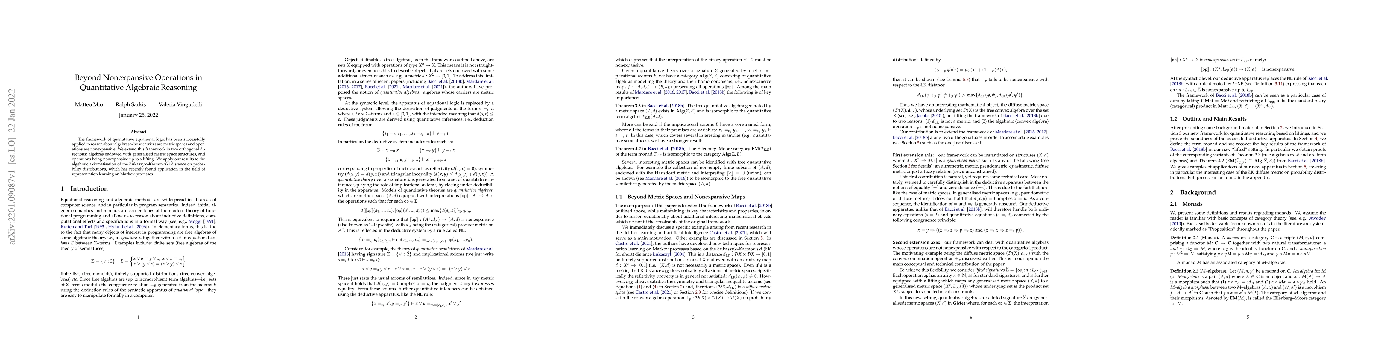 Thumbnail for Beyond Nonexpansive Operations in Quantitative Algebraic Reasoning