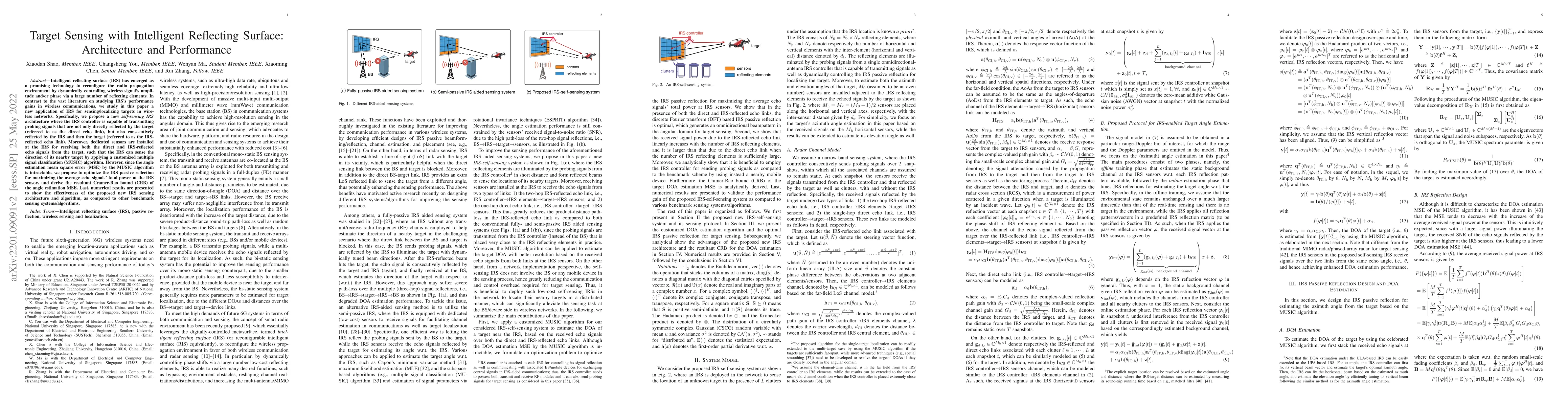 Thumbnail for Target Sensing with Intelligent Reflecting Surface: Architecture and
  Performance