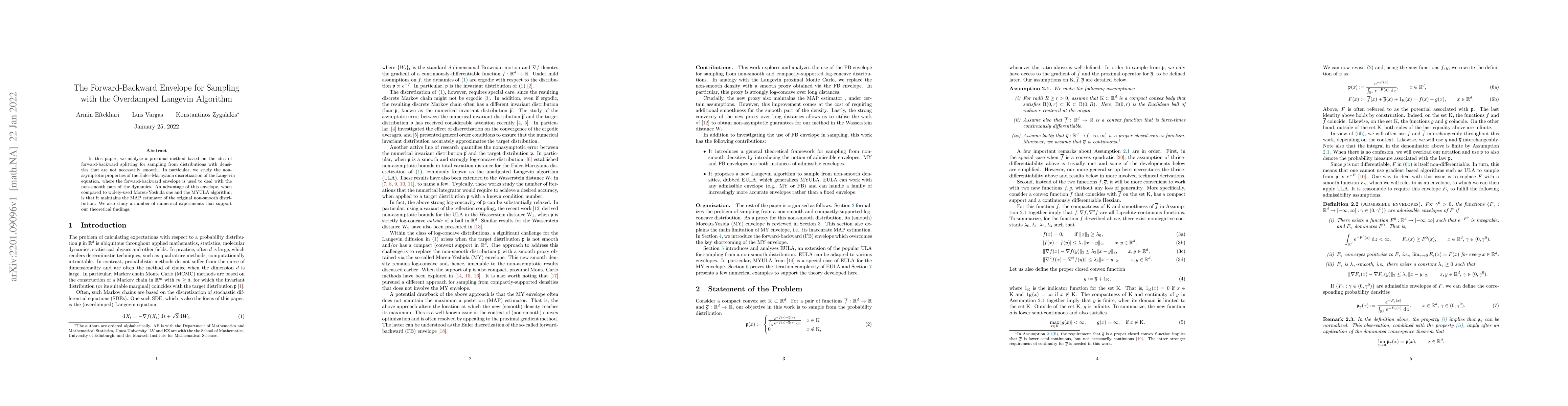 Thumbnail for The Forward-Backward Envelope for Sampling with the Overdamped Langevin
  Algorithm