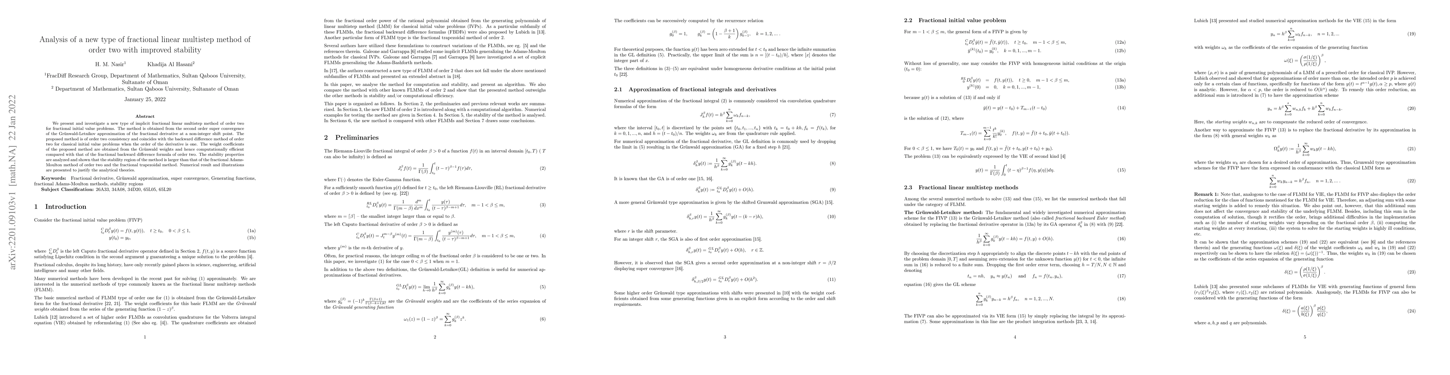 Thumbnail for Analysis of a new type of fractional linear multistep method of order
  two with improved stability