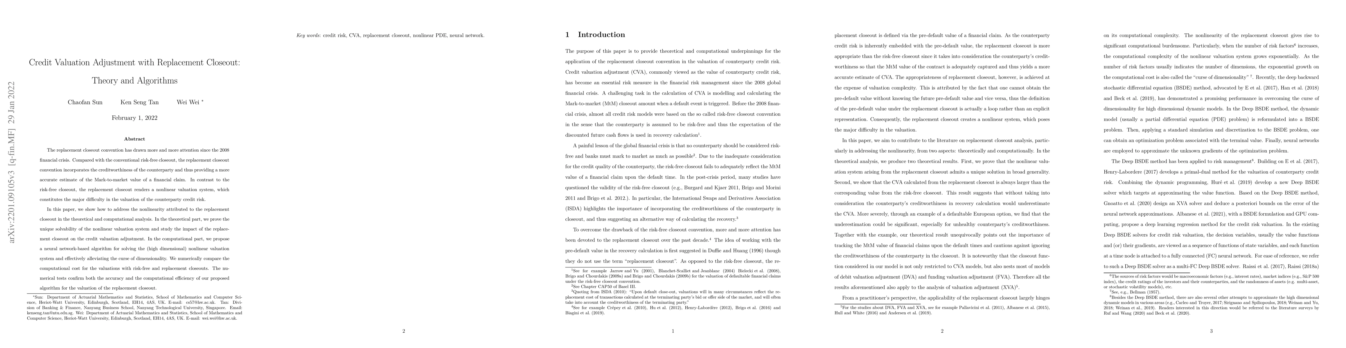 Thumbnail for Credit Valuation Adjustment with Replacement Closeout: Theory and
  Algorithms
