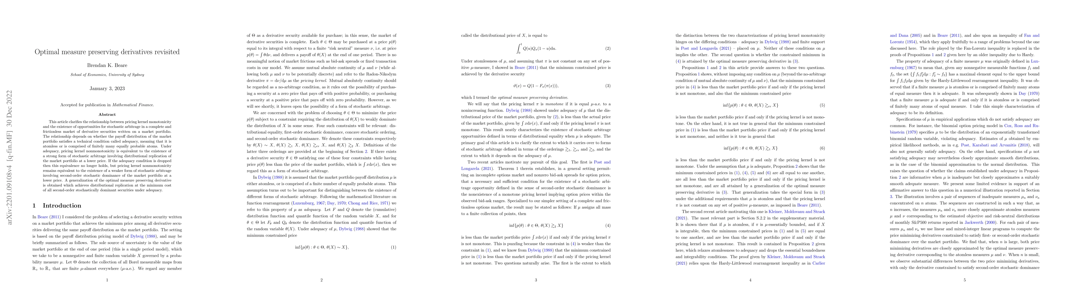 Thumbnail for Optimal measure preserving derivatives revisited
