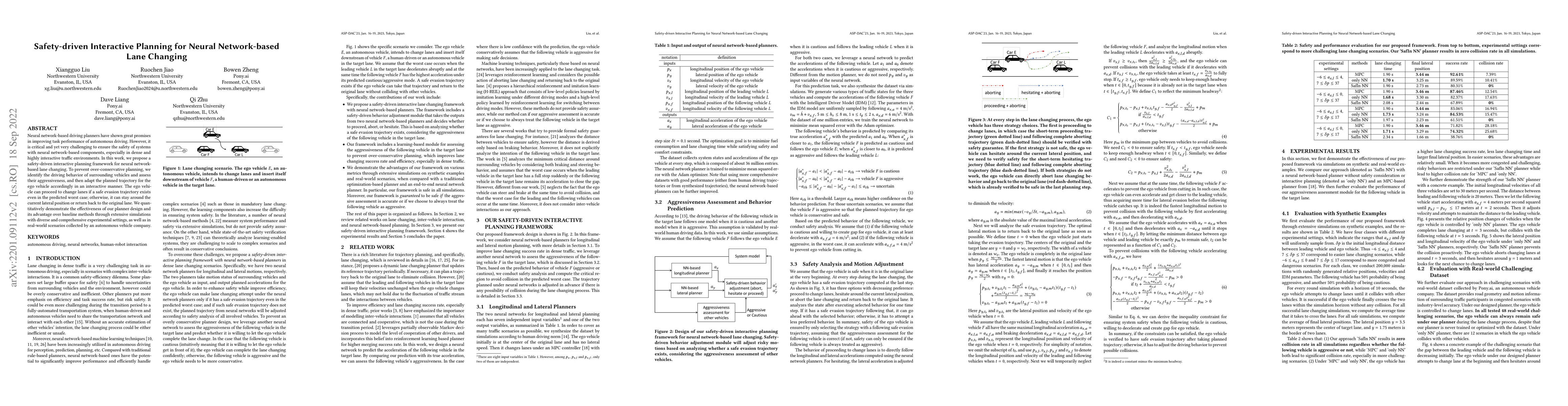 Thumbnail for Safety-driven Interactive Planning for Neural Network-based Lane
  Changing