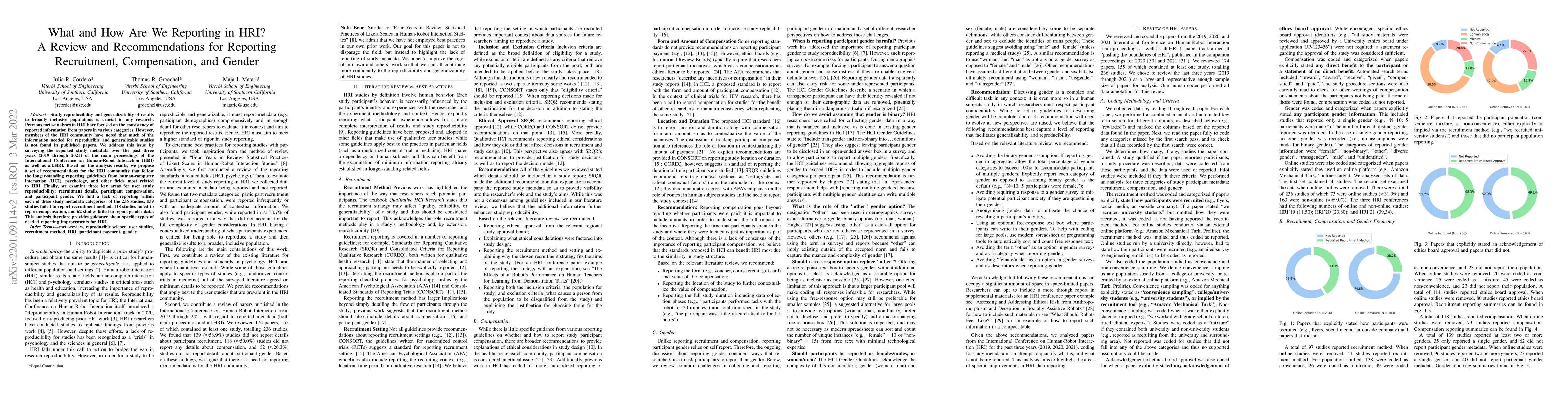 Thumbnail for What and How Are We Reporting in HRI? A Review and Recommendations for
  Reporting Recruitment, Compensation, and Gender