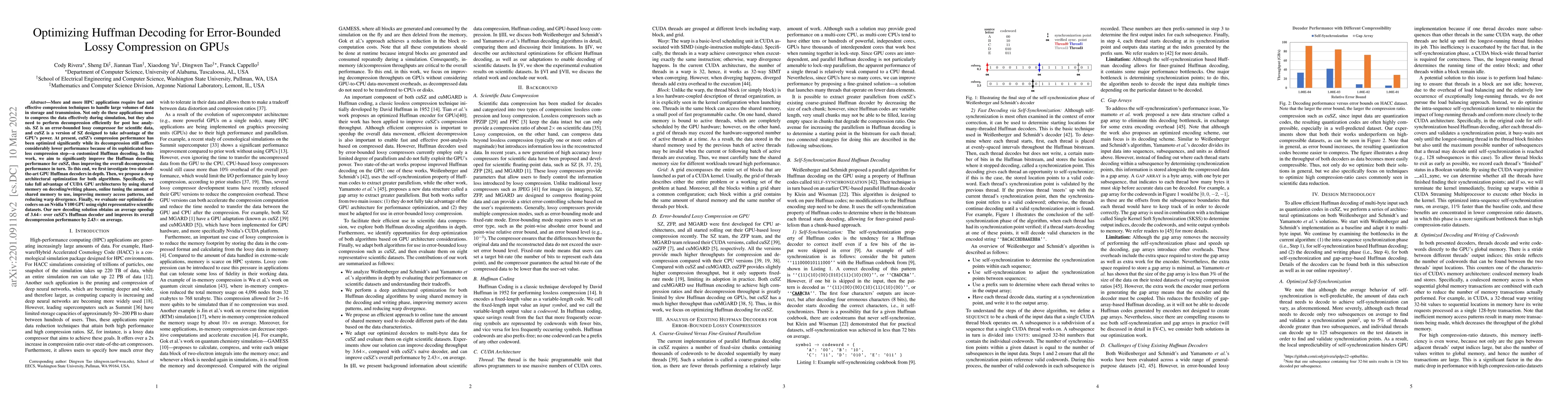 Thumbnail for Optimizing Huffman Decoding for Error-Bounded Lossy Compression on GPUs