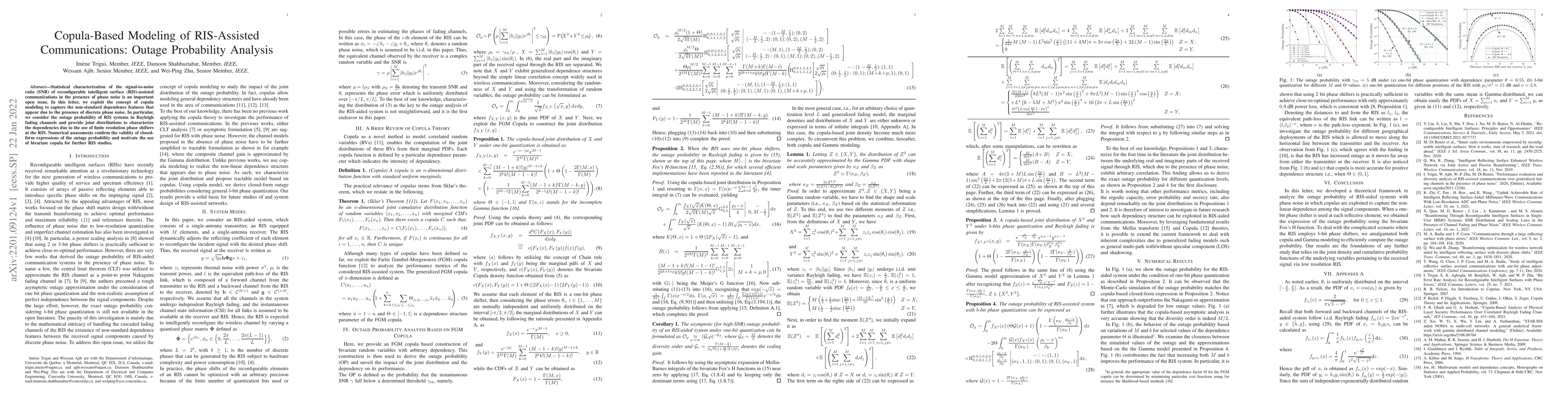 Thumbnail for Copula-Based Modeling of RIS-Assisted Communications: Outage Probability
  Analysis