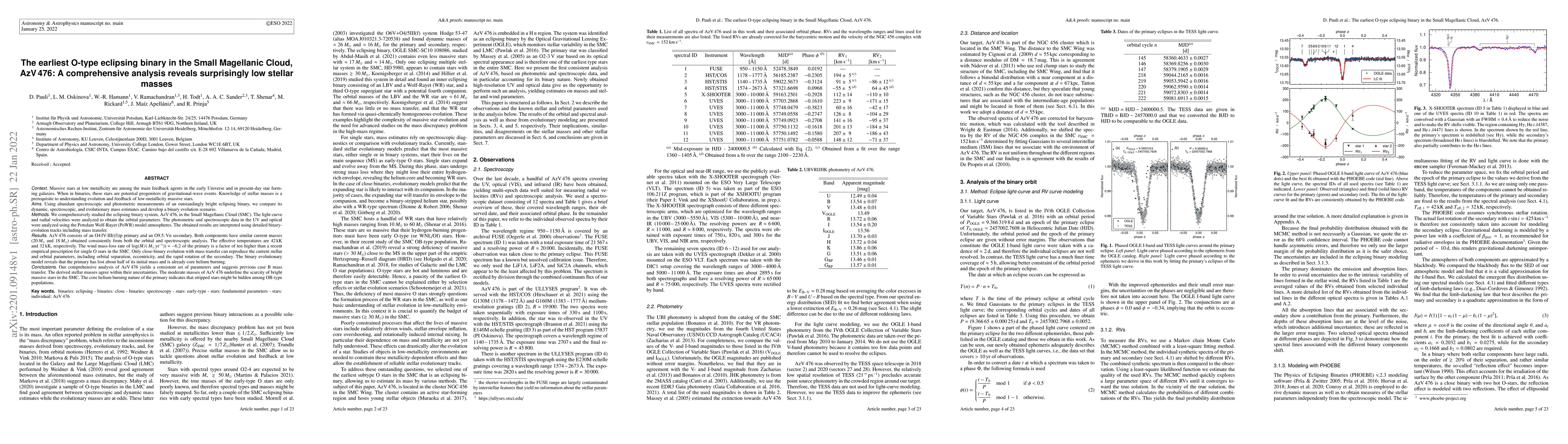 Thumbnail for The earliest O-type eclipsing binary in the Small Magellanic Cloud, AzV
  476: A comprehensive analysis reveals surprisingly low stellar masses
