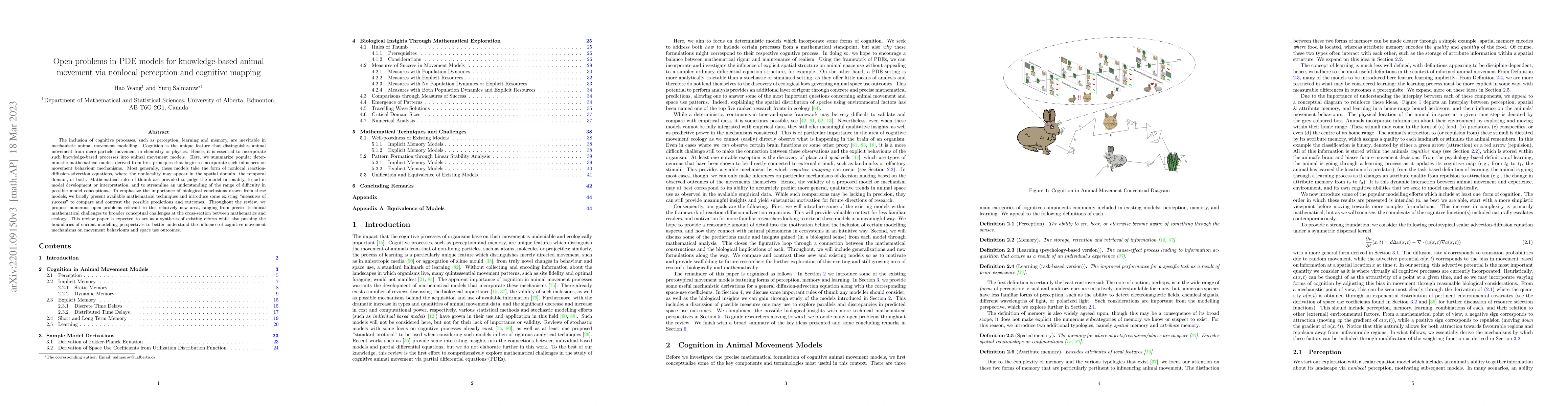 Thumbnail for Open problems in PDE models for knowledge-based animal movement via
  nonlocal perception and cognitive mapping