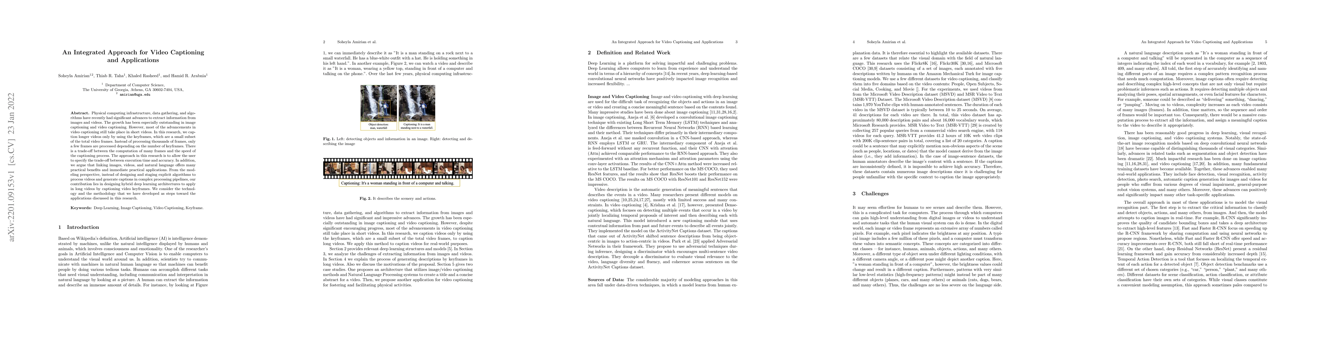 Thumbnail for An Integrated Approach for Video Captioning and Applications