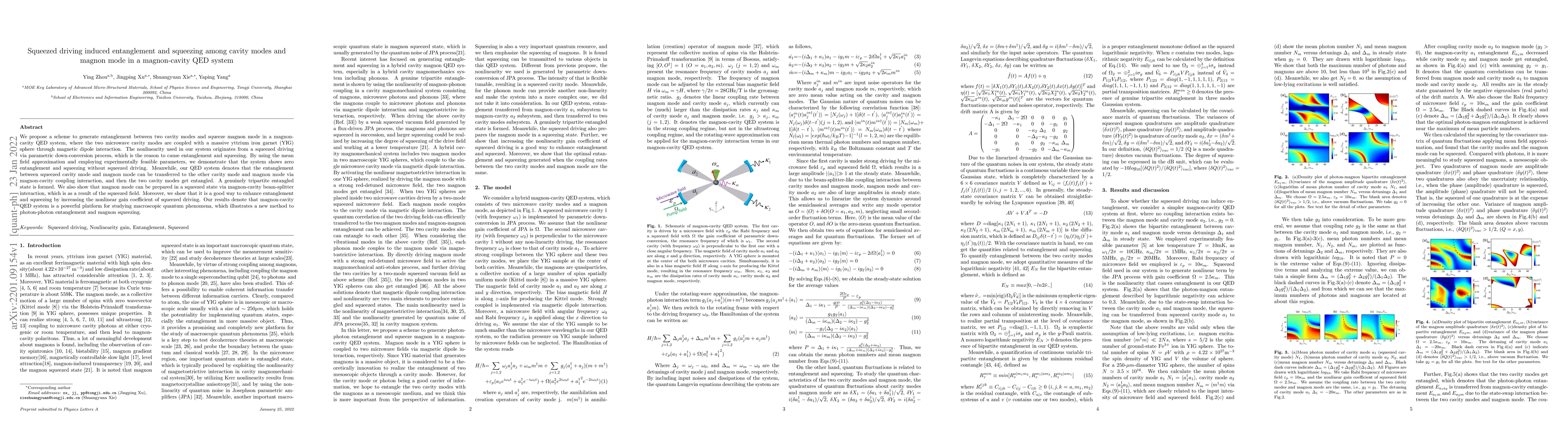 Thumbnail for Squeezed driving induced entanglement and squeezing among cavity modes
  and magnon mode in a magnon-cavity QED system