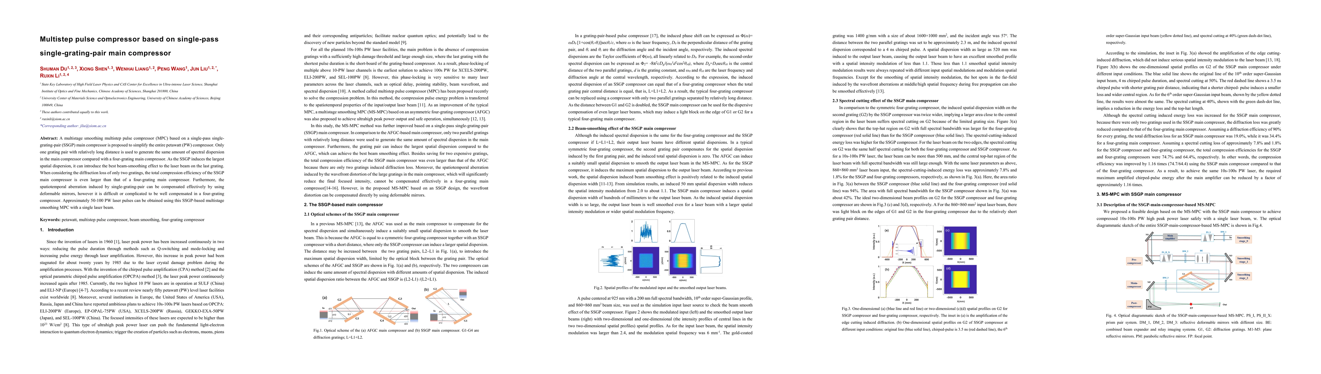 Thumbnail for Multistep pulse compressor based on single-pass single-grating-pair main
  compressor
