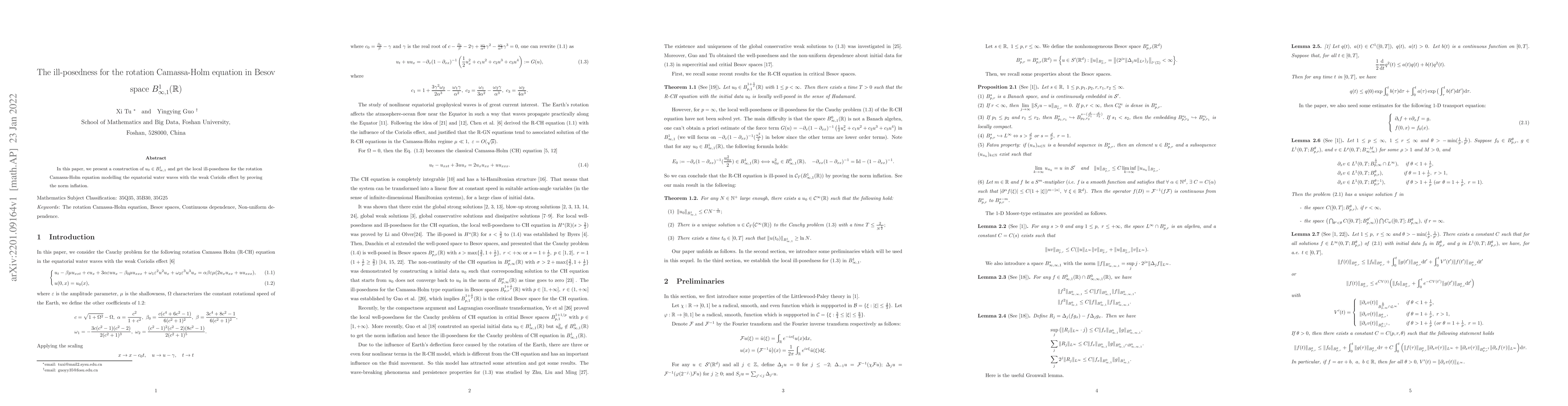 Thumbnail for The ill-posedness for the rotation Camassa-Holm equation in Besov space
  $B^{1}_{\infty,1}(\mathbb{R})$