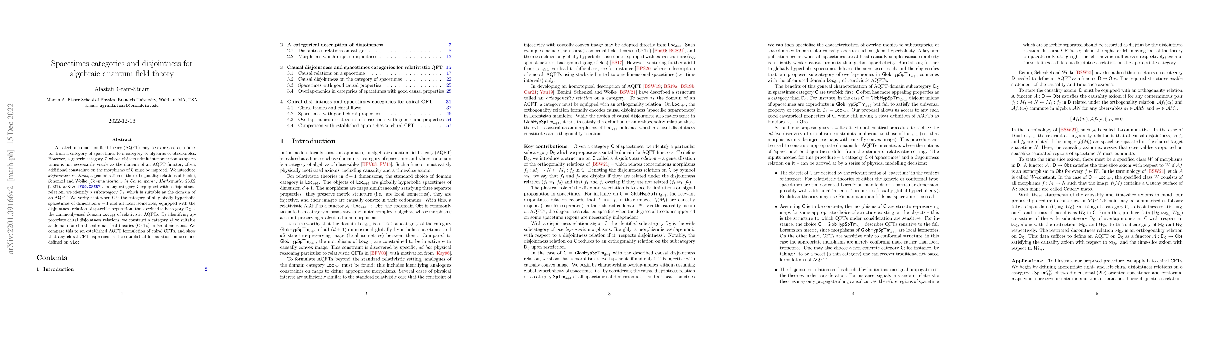 Thumbnail for Spacetimes categories and disjointness for algebraic quantum field
  theory