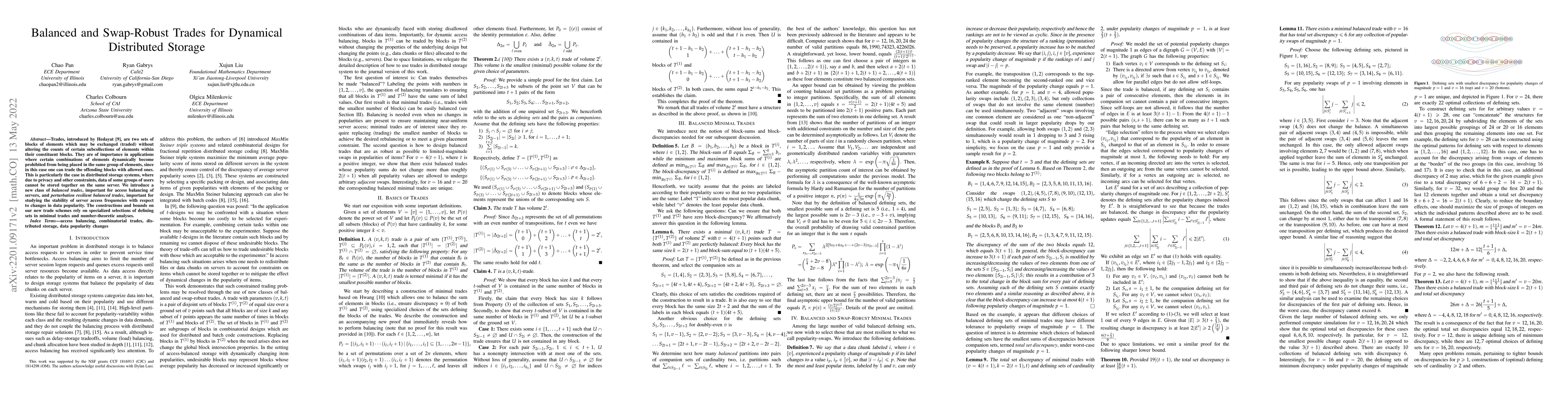 Thumbnail for Balanced and Swap-Robust Trades for Dynamical Distributed Storage
