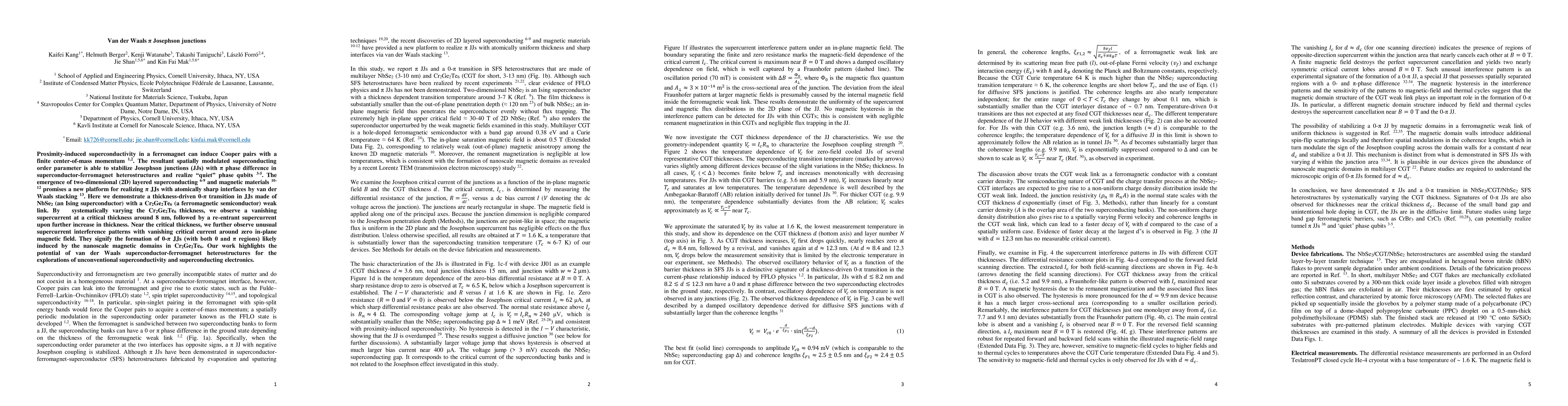 Thumbnail for Van der Waals pi Josephson junctions