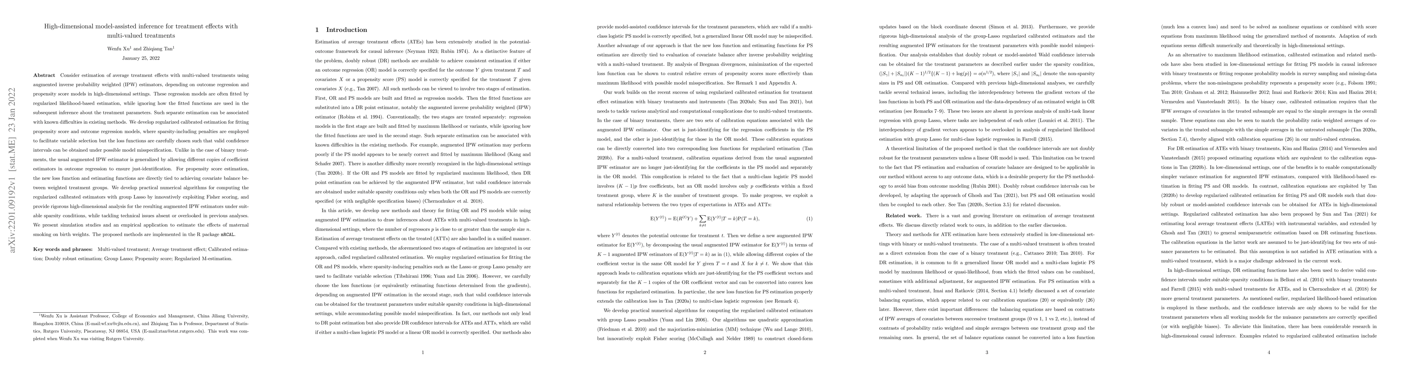 Thumbnail for High-dimensional model-assisted inference for treatment effects with
  multi-valued treatments