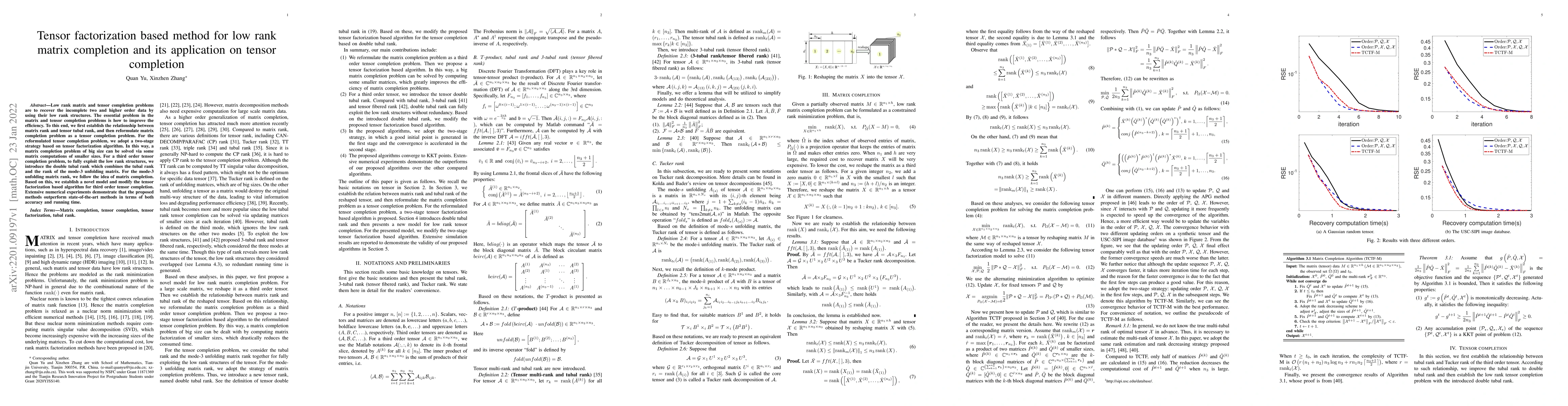 Thumbnail for Tensor factorization based method for low rank matrix completion and its
  application on tensor completion