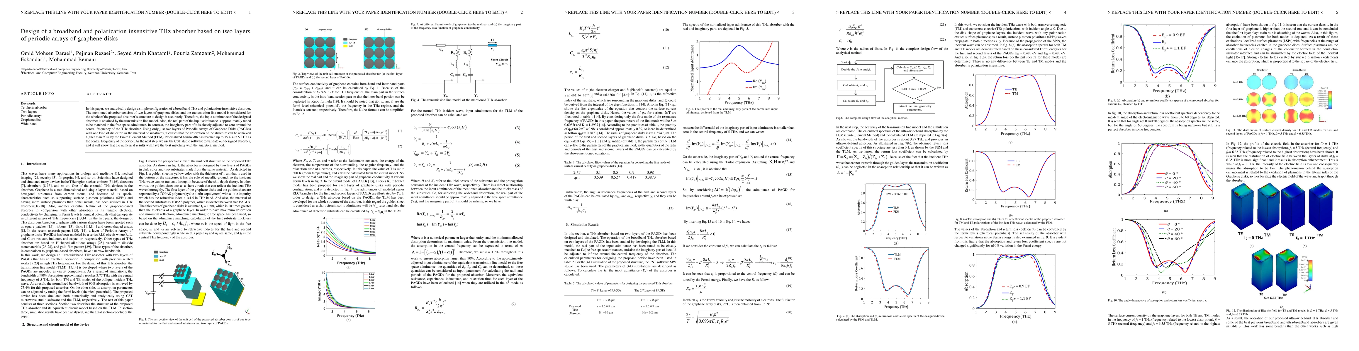 Thumbnail for Design of a broadband and polarization insensitive THz absorber based on
  two layers of periodic arrays of graphene disks