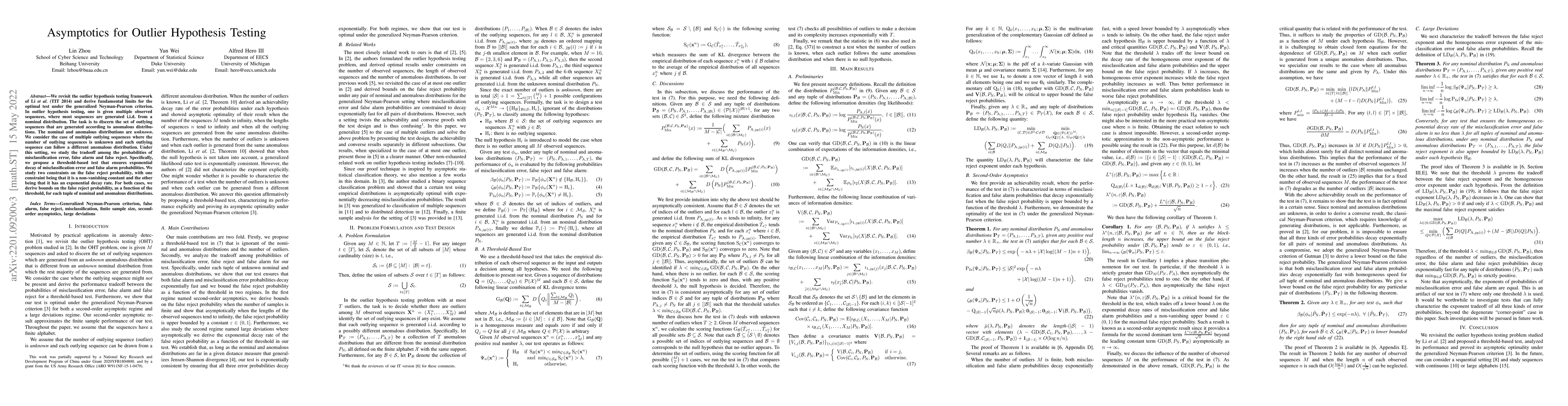 Thumbnail for Asymptotics for Outlier Hypothesis Testing