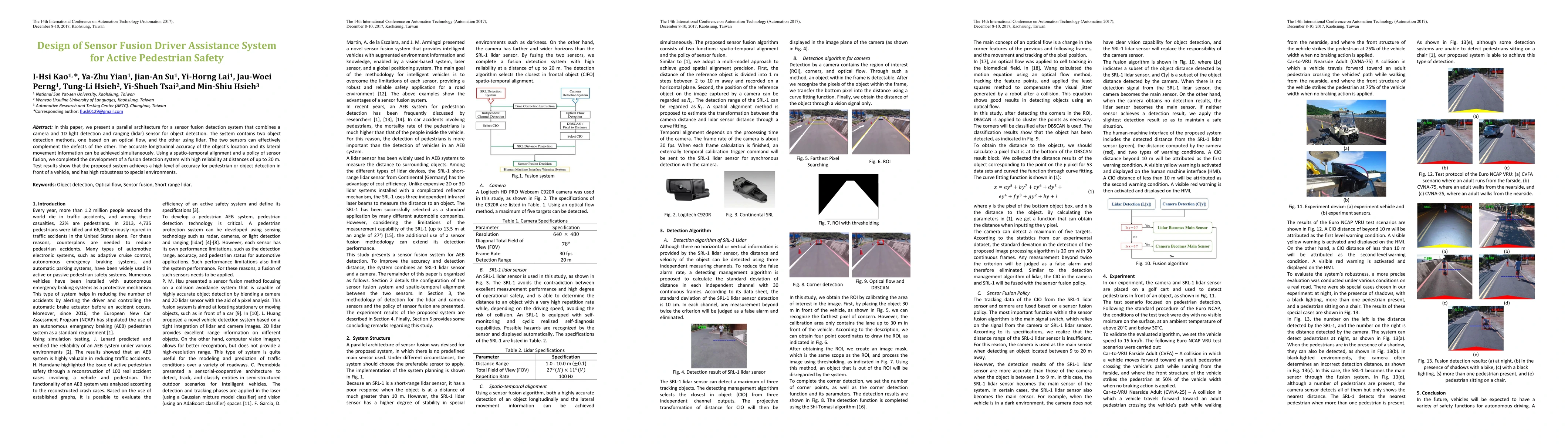 Thumbnail for Design of Sensor Fusion Driver Assistance System for Active Pedestrian
  Safety