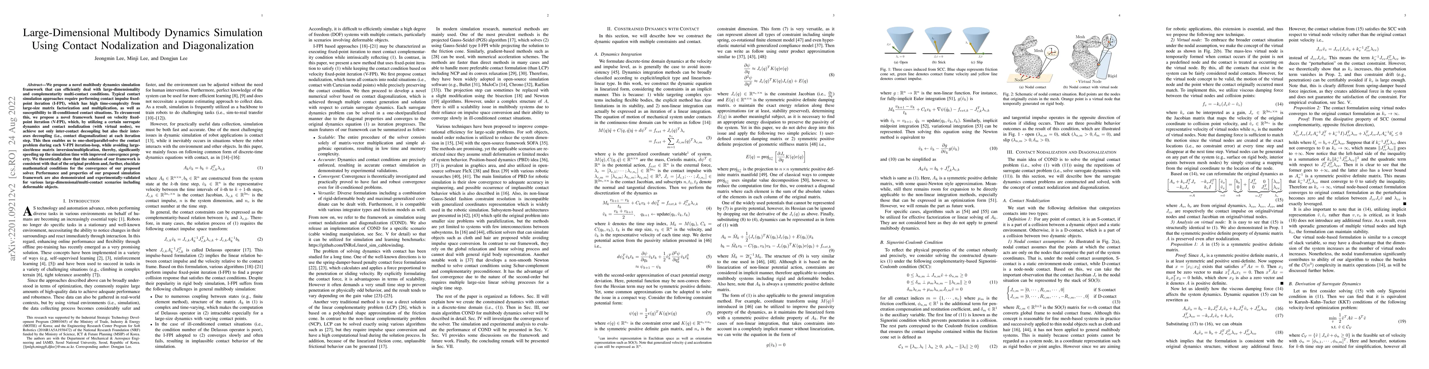 Thumbnail for Large-Dimensional Multibody Dynamics Simulation Using Contact
  Nodalization and Diagonalization