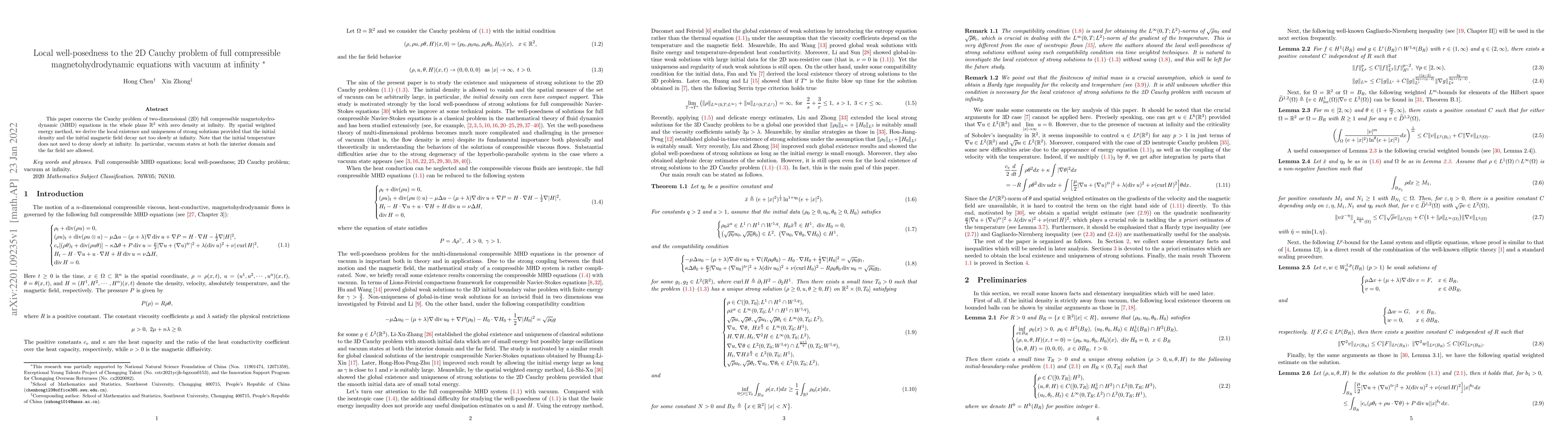 Thumbnail for Local well-posedness to the 2D Cauchy problem of full compressible
  magnetohydrodynamic equations with vacuum at infinity
