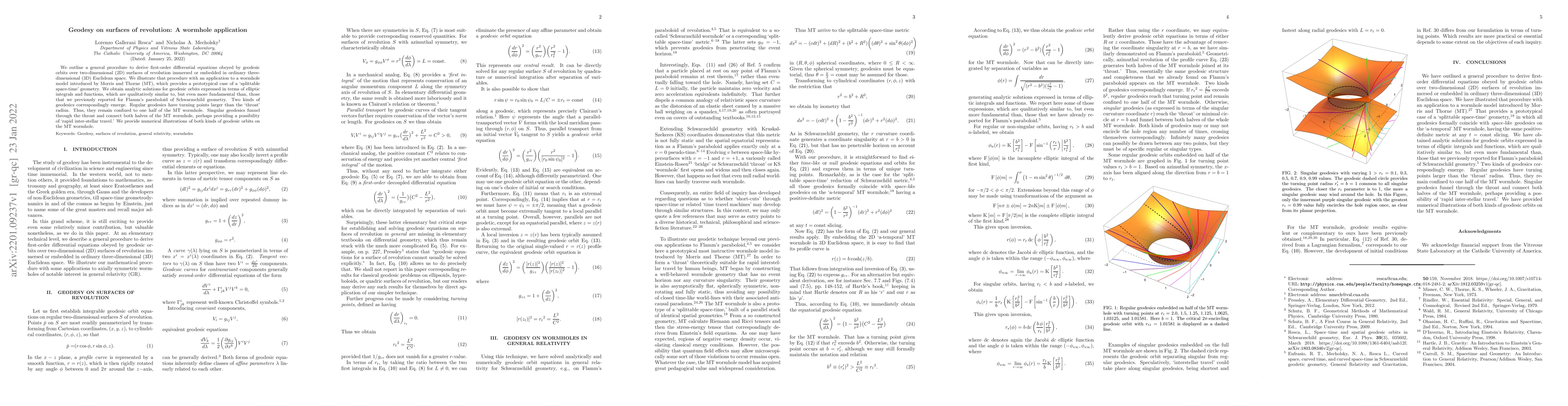 Thumbnail for Geodesy on surfaces of revolution: A wormhole application
