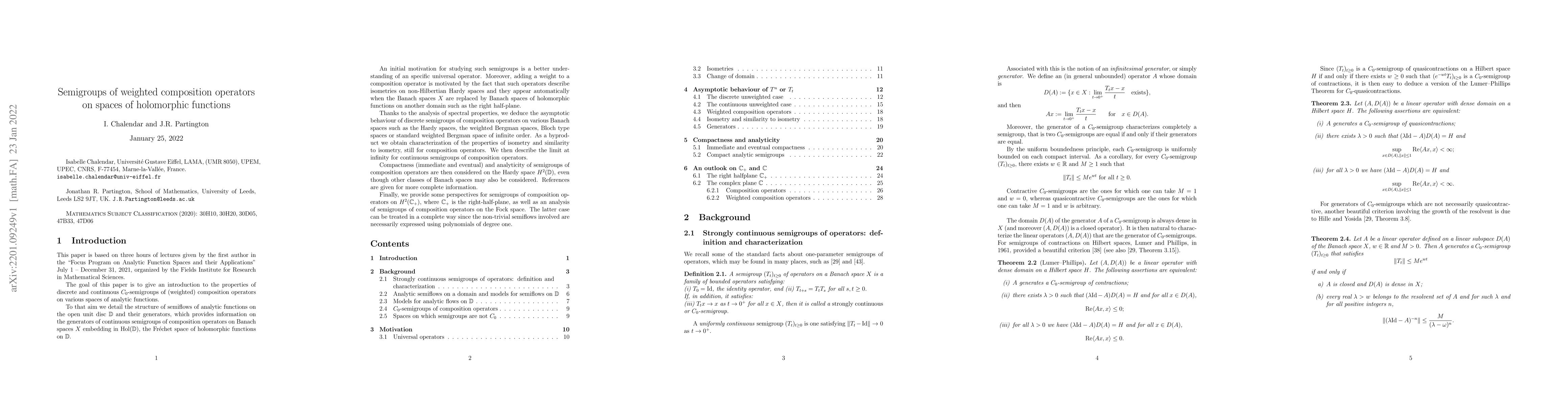 Thumbnail for Semigroups of weighted composition operators on spaces of holomorphic
  functions