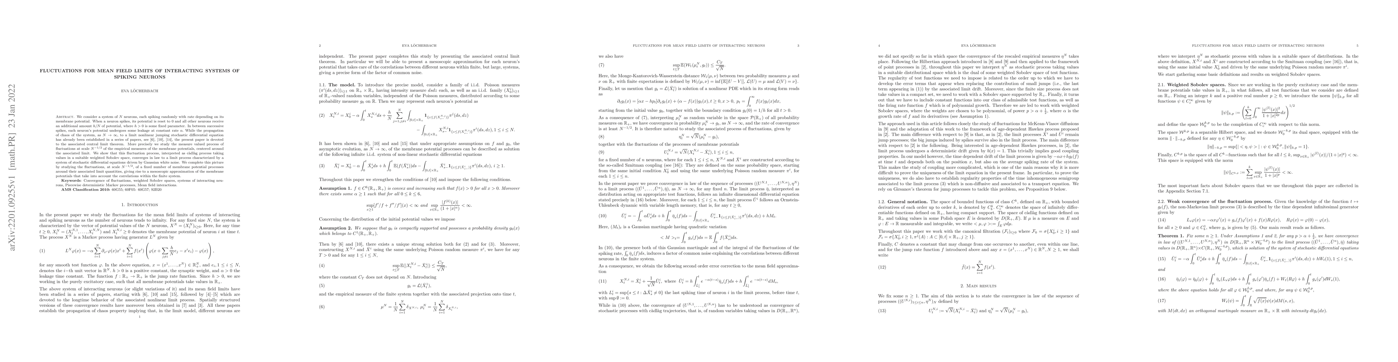 Thumbnail for Fluctuations for mean field limits of interacting systems of spiking
  neurons
