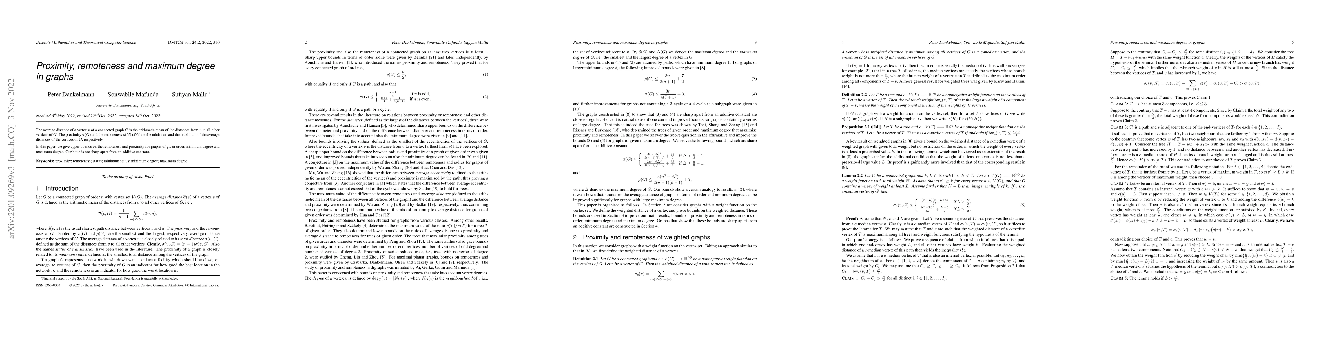 Thumbnail for Proximity, remoteness and maximum degree in graphs