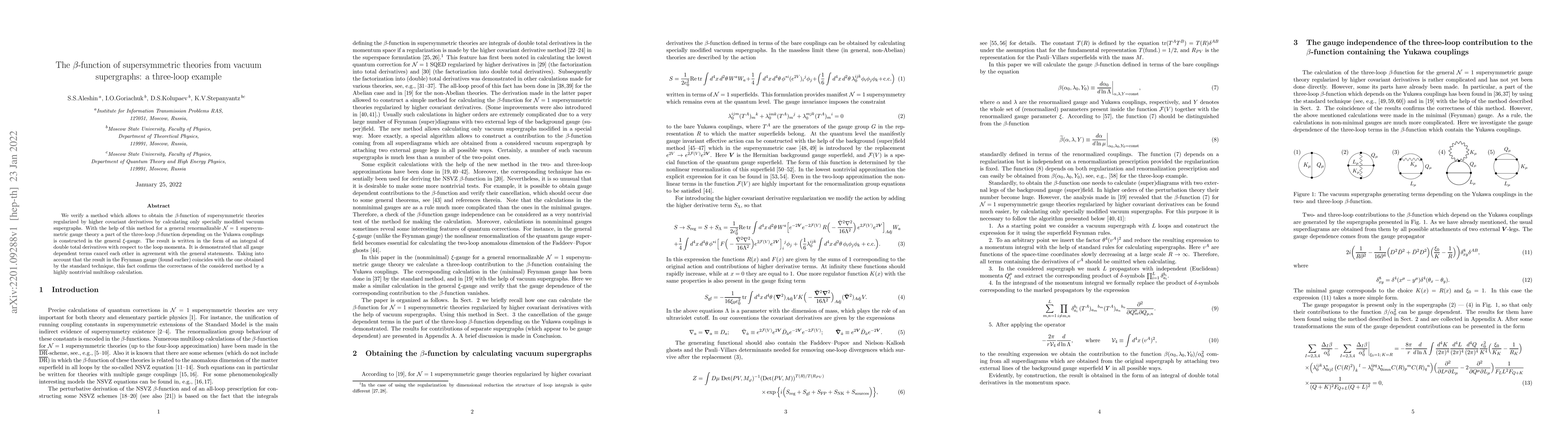 Thumbnail for The $\beta$-function of supersymmetric theories from vacuum supergraphs:
  a three-loop example