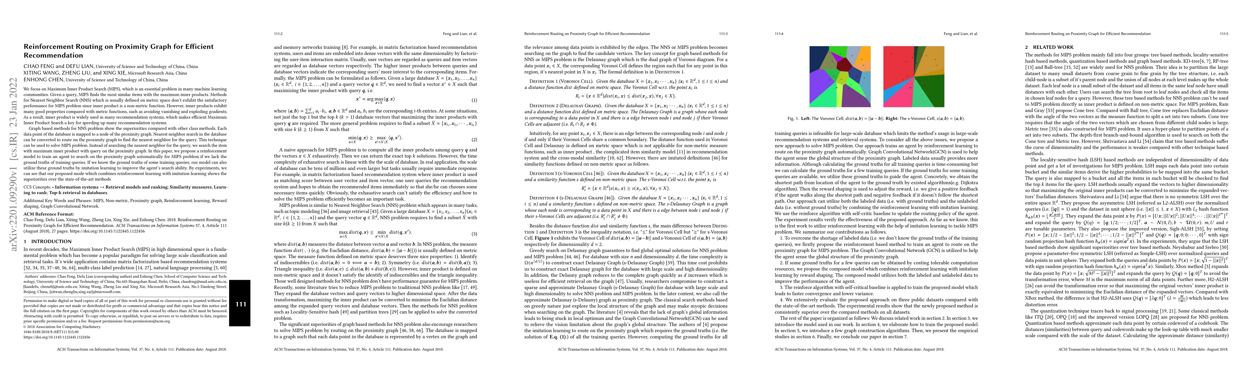 Thumbnail for Reinforcement Routing on Proximity Graph for Efficient Recommendation
