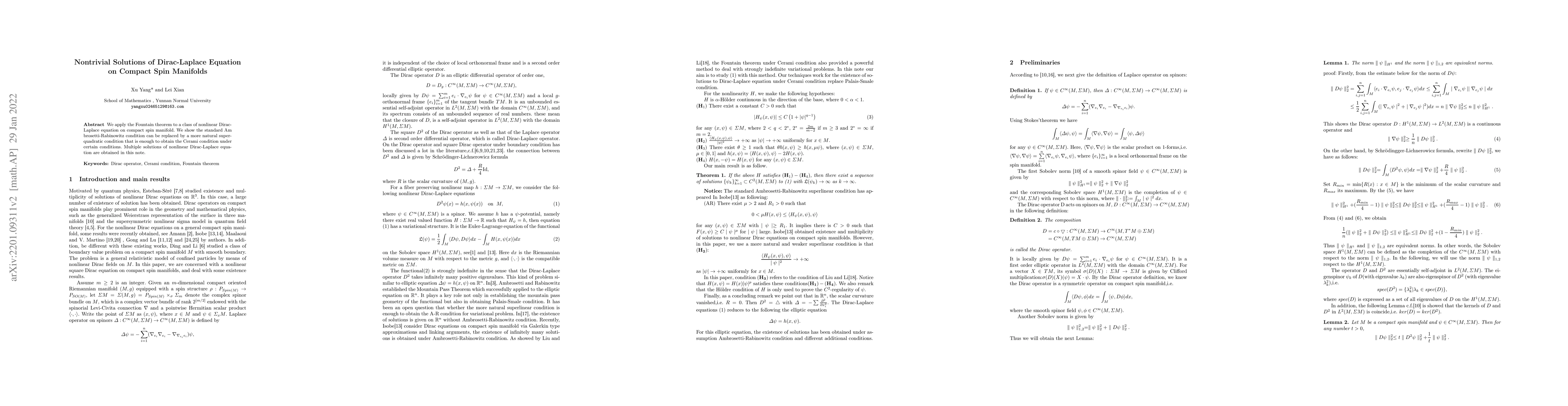 Thumbnail for Nontrivial Solutions of Dirac-Laplace Equation on Compact Spin Manifolds