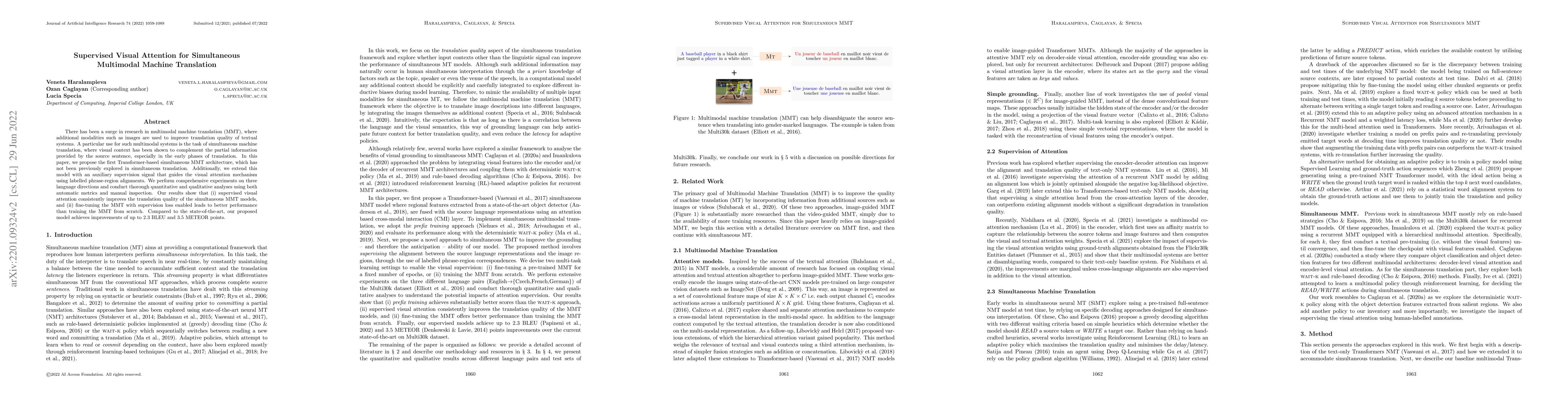 Thumbnail for Supervised Visual Attention for Simultaneous Multimodal Machine
  Translation