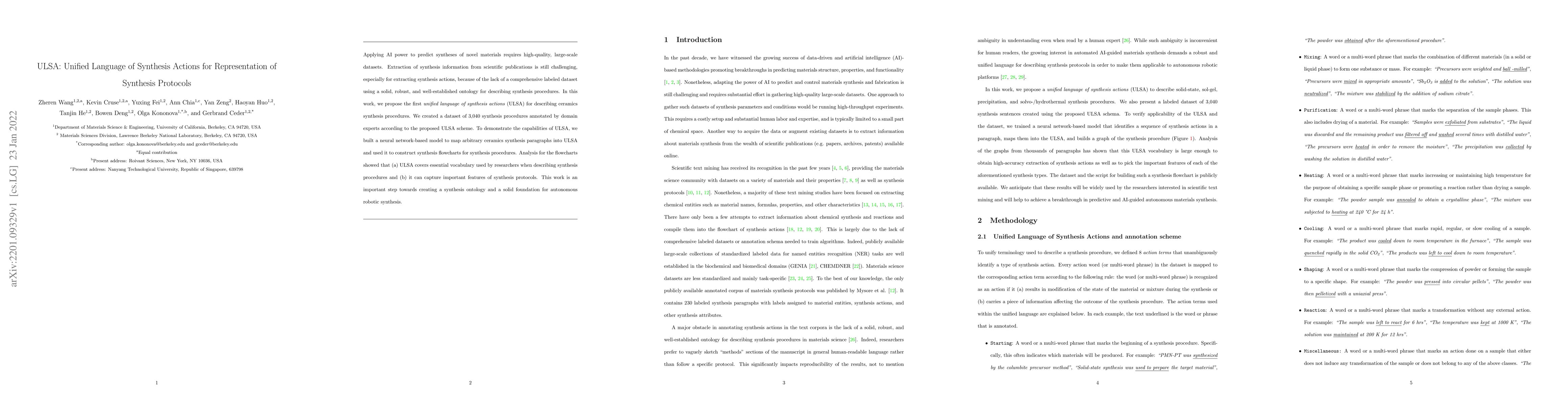 Thumbnail for ULSA: Unified Language of Synthesis Actions for Representation of
  Synthesis Protocols