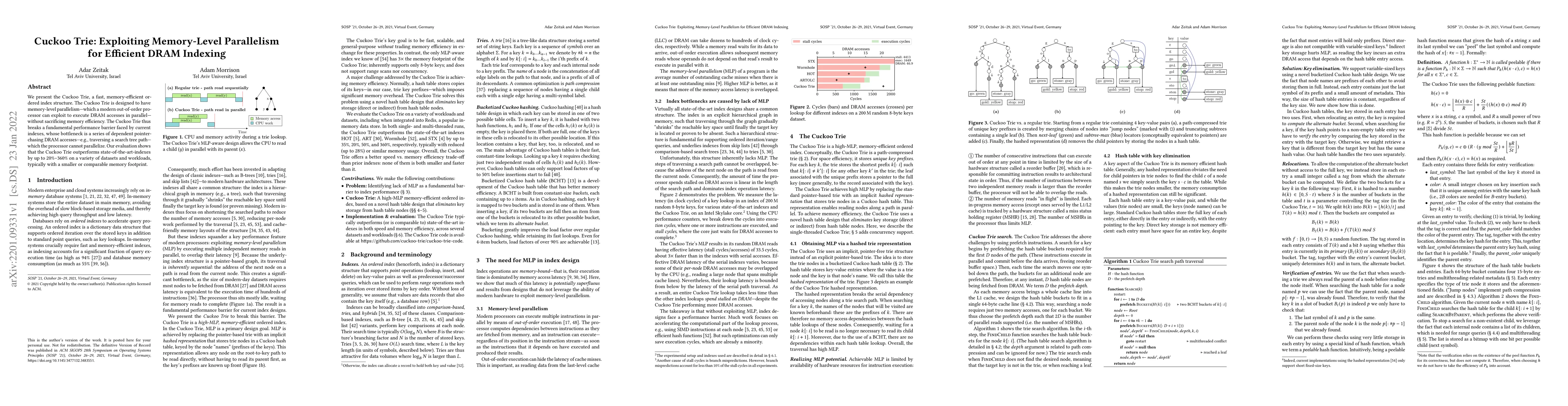 Thumbnail for Cuckoo Trie: Exploiting Memory-Level Parallelism for Efficient DRAM
  Indexing