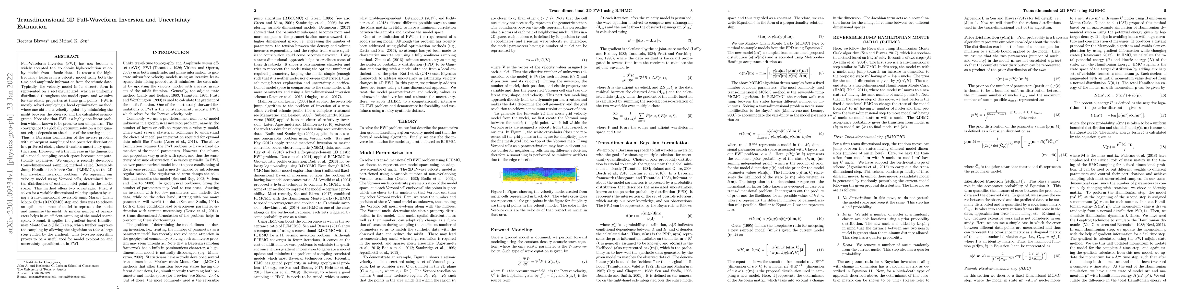Thumbnail for Transdimensional 2D Full-Waveform Inversion and Uncertainty Estimation