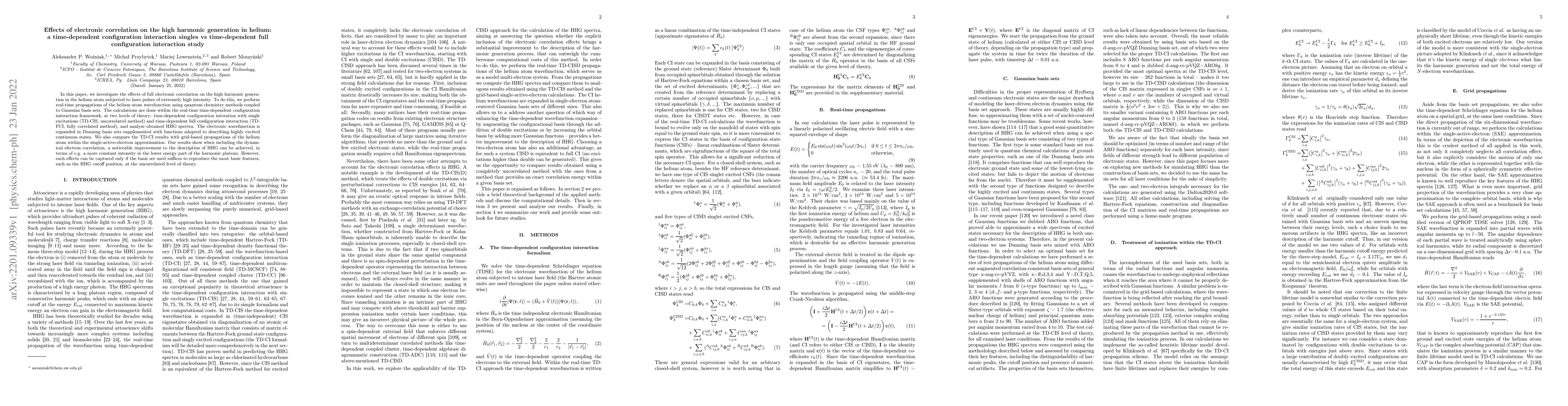 Thumbnail for Effects of electronic correlation on the high harmonic generation in
  helium: a time-dependent configuration interaction singles vs time-dependent
  full configuration interaction study