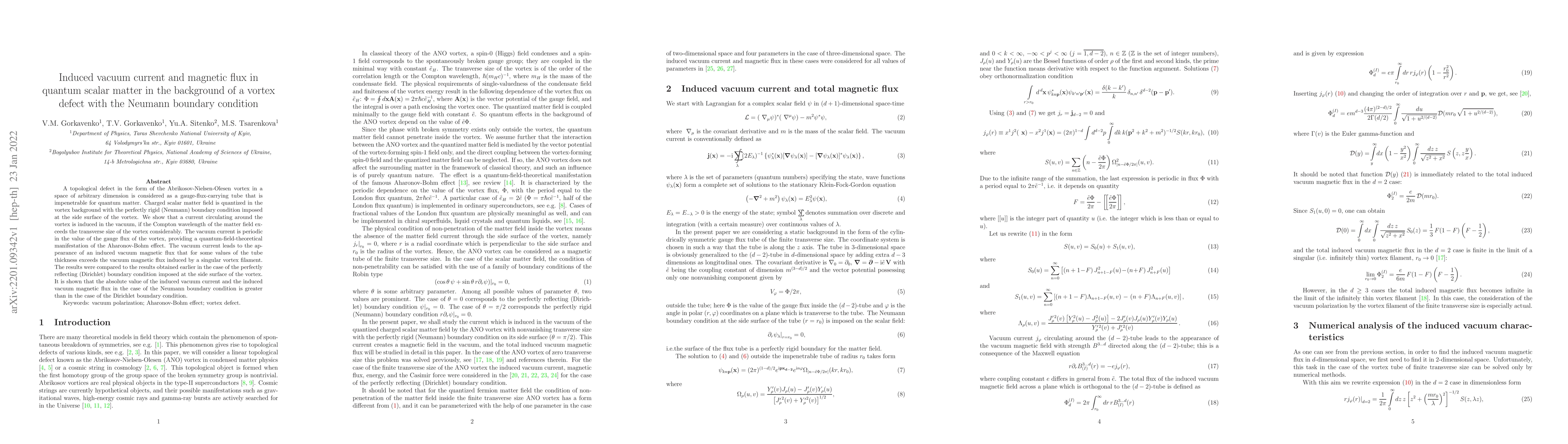 Thumbnail for Induced vacuum current and magnetic flux in quantum scalar matter in the
  background of a vortex defect with the Neumann boundary condition