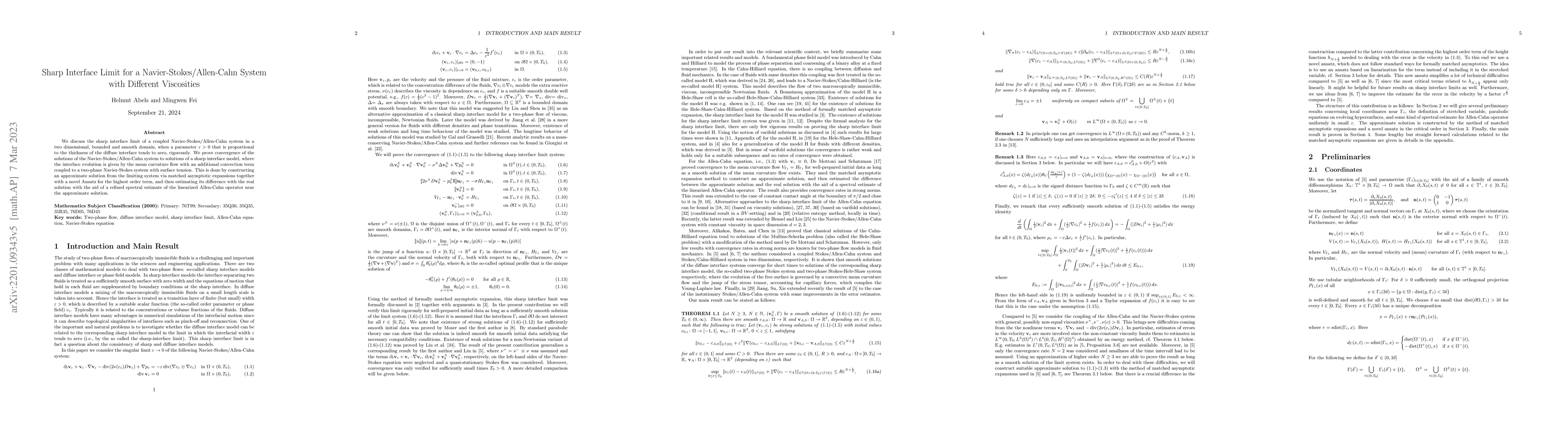 Thumbnail for Sharp Interface Limit for a Navier-Stokes/Allen-Cahn System with
  Different Viscosities