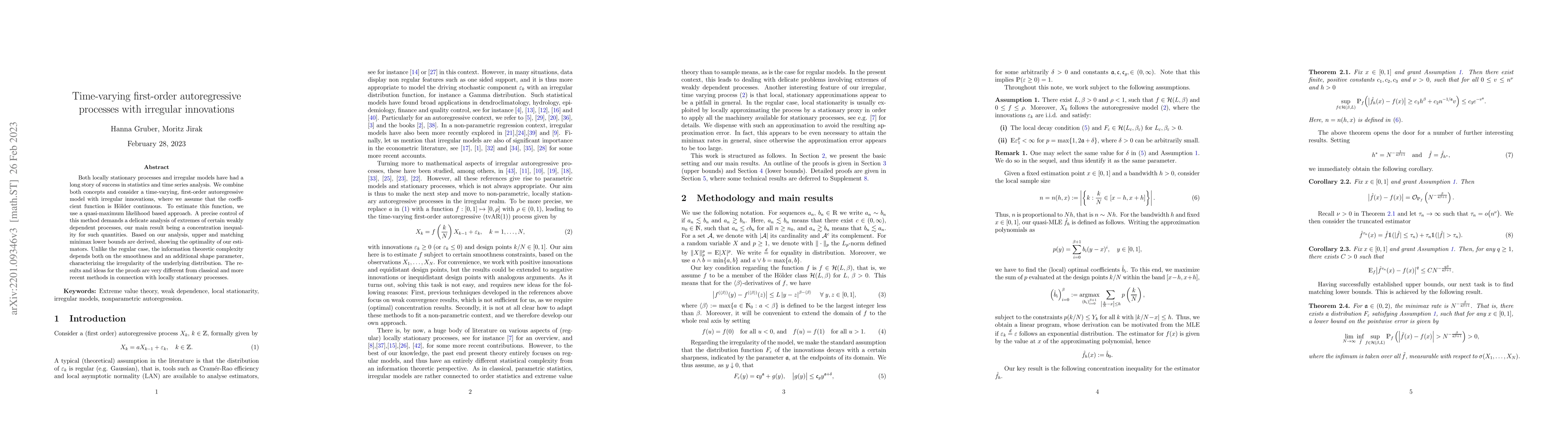 Thumbnail for Time-varying first-order autoregressive processes with irregular
  innovations