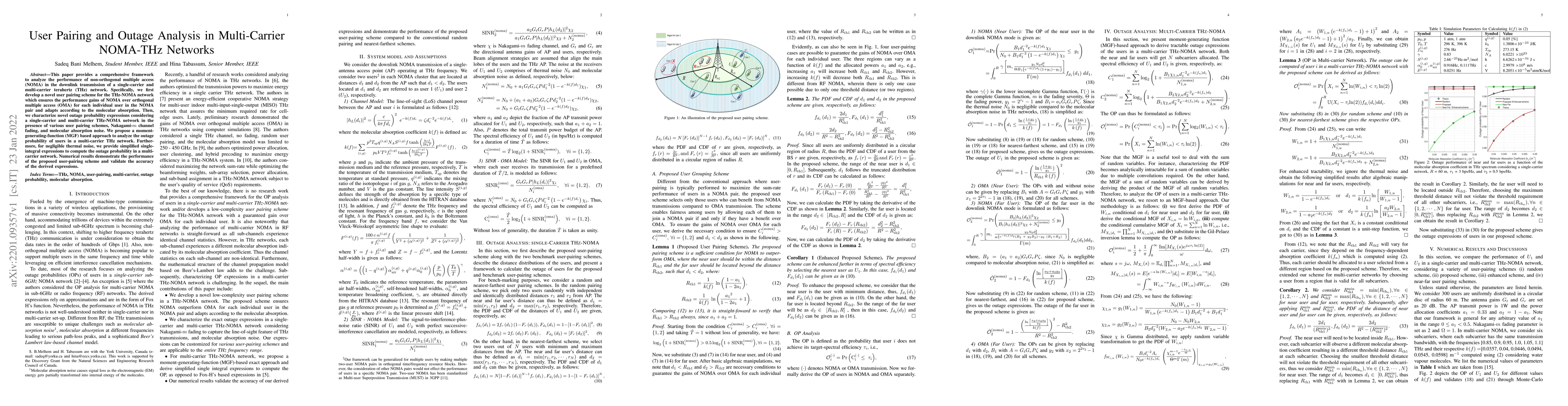 Thumbnail for User Pairing and Outage Analysis in Multi-Carrier NOMA-THz Networks