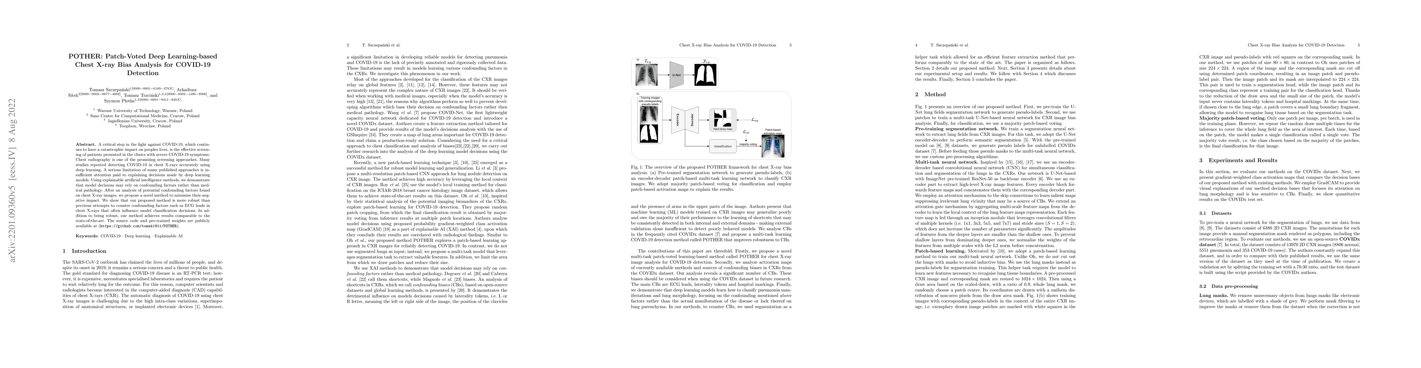 Thumbnail for POTHER: Patch-Voted Deep Learning-Based Chest X-ray Bias Analysis for
  COVID-19 Detection