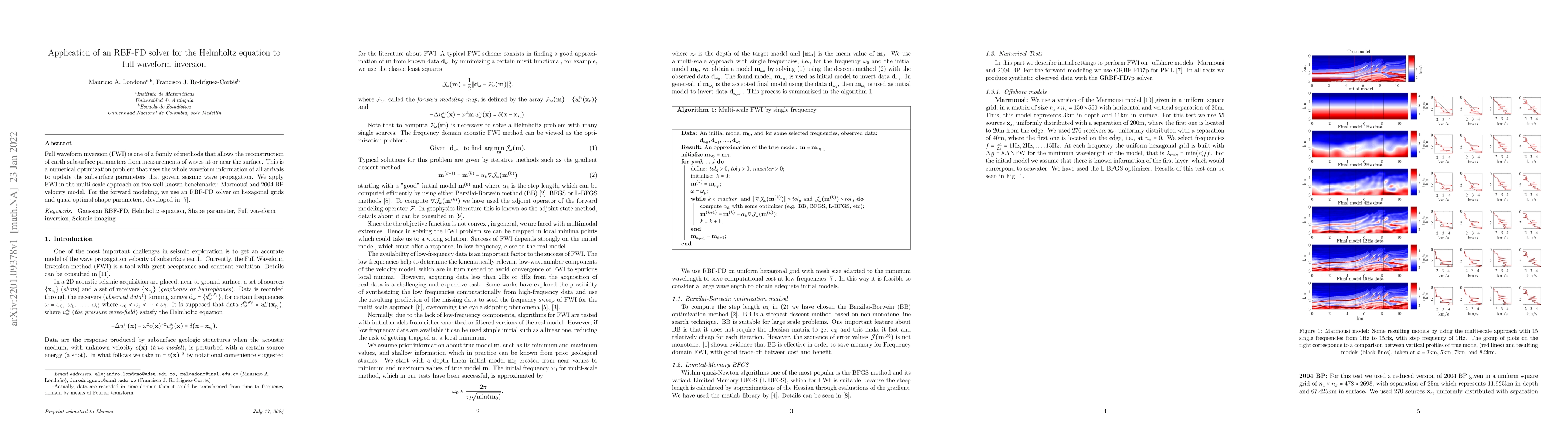 Thumbnail for Application of an RBF-FD solver for the Helmholtz equation to
  full-waveform inversion