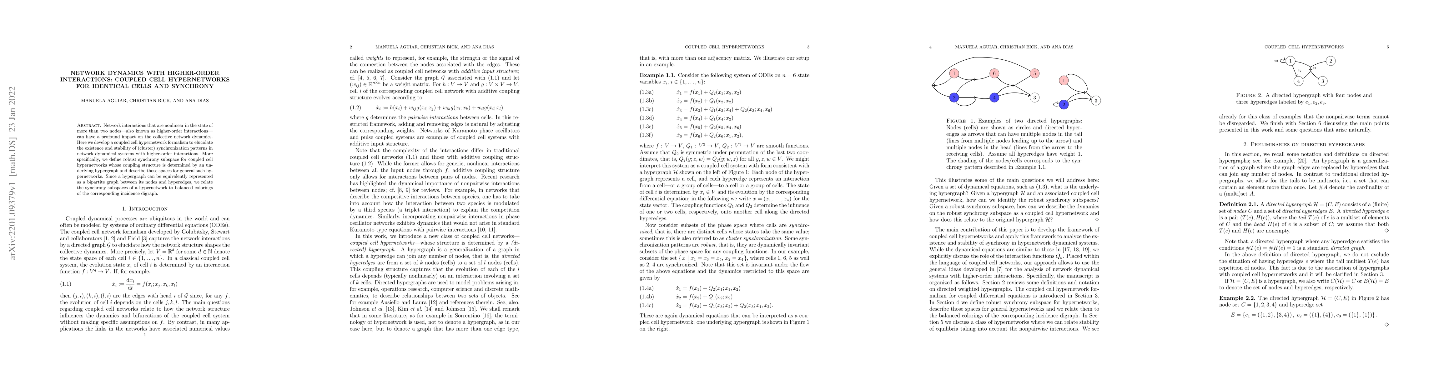 Thumbnail for Network Dynamics with Higher-Order Interactions: Coupled Cell
  Hypernetworks for Identical Cells and Synchrony