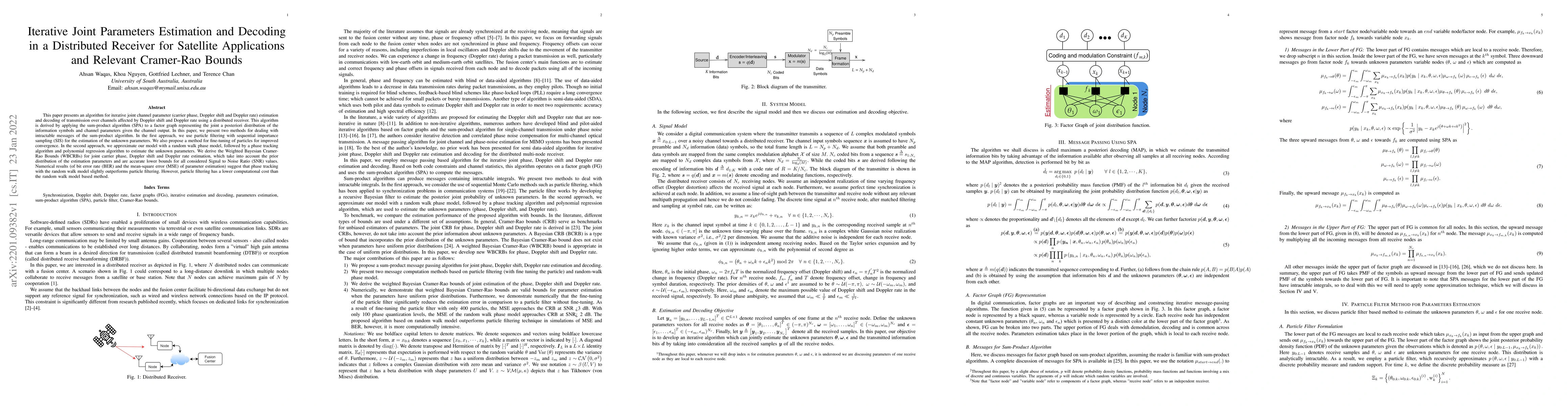 Thumbnail for Iterative Joint Parameters Estimation and Decoding in a Distributed
  Receiver for Satellite Applications and Relevant Cramer-Rao Bounds
