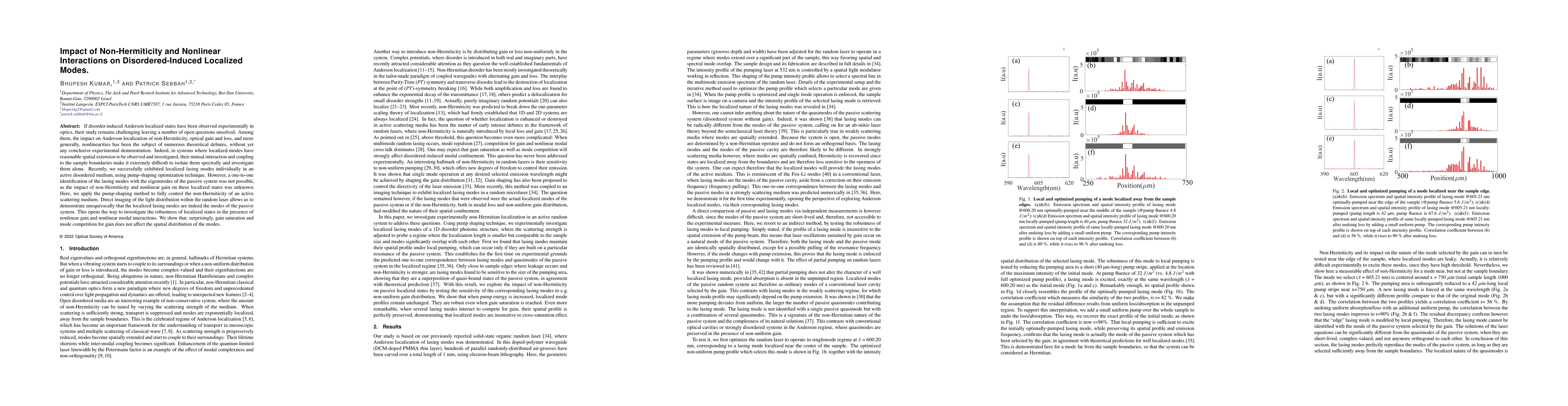 Thumbnail for Impact of Non-Hermiticity and Nonlinear Interactions on
  Disordered-Induced Localized Modes