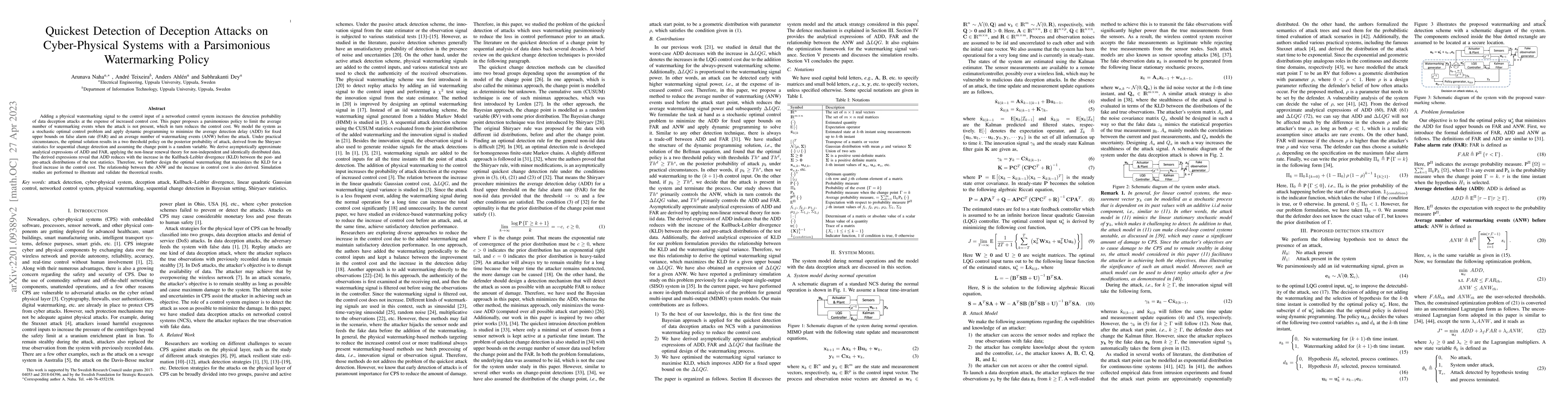 Thumbnail for Quickest Detection of Deception Attacks on Cyber-Physical Systems with a
  Parsimonious Watermarking Policy