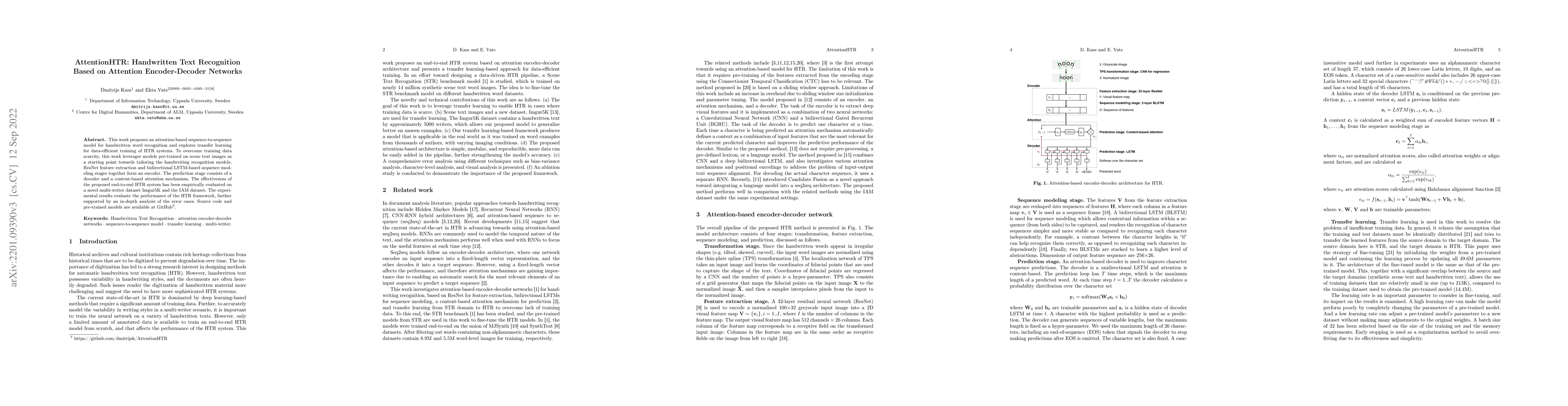 Thumbnail for AttentionHTR: Handwritten Text Recognition Based on Attention
  Encoder-Decoder Networks