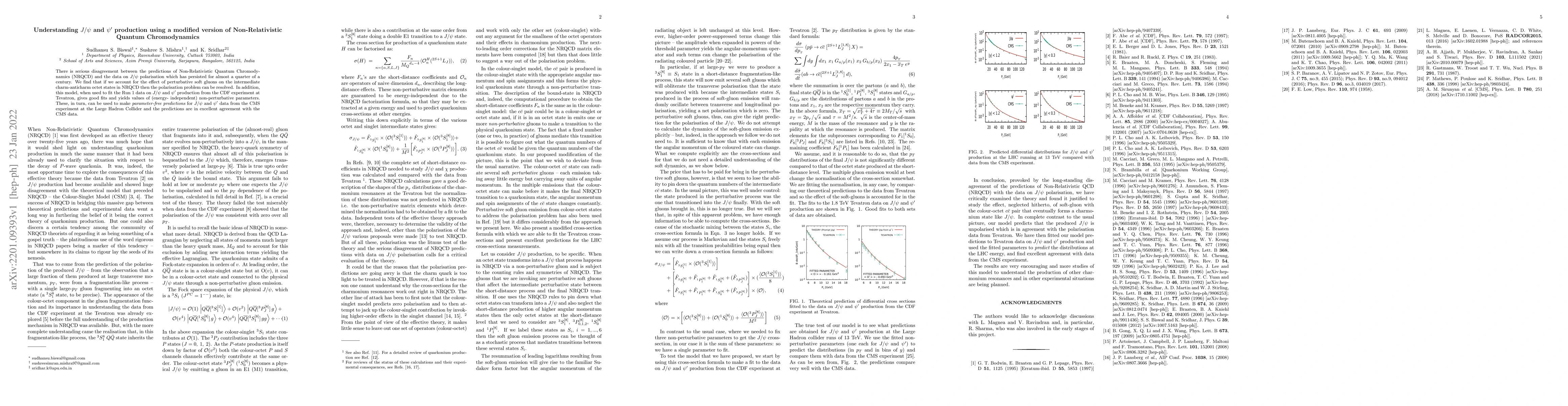 Thumbnail for Understanding $J/\psi$ and $\psi '$ production using a modified version
  of Non-Relativistic Quantum Chromodynamics